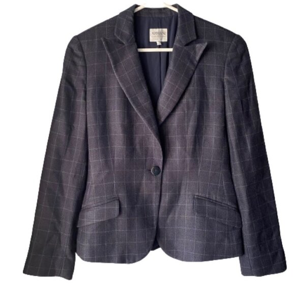 Armani Collezioni Blue Plaid One Button Blazer - Picture 1 of 6